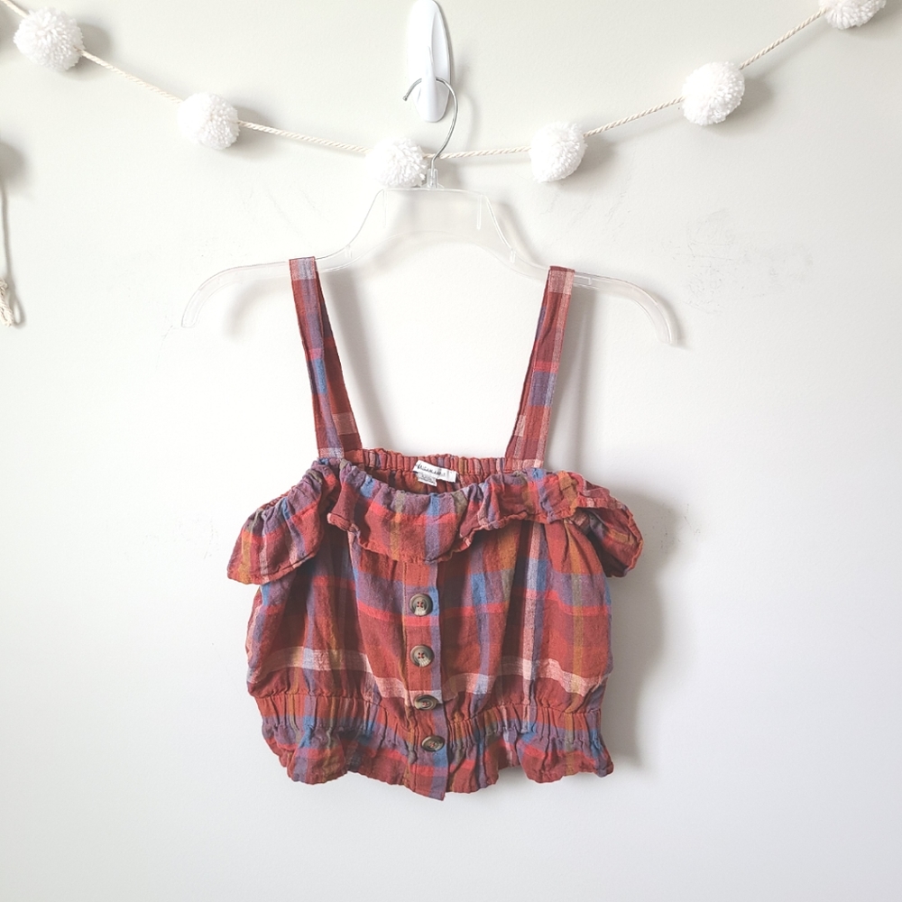 American Eagle Outfitters Orange Plaid Crop Top Size Small - Picture 1 of 7